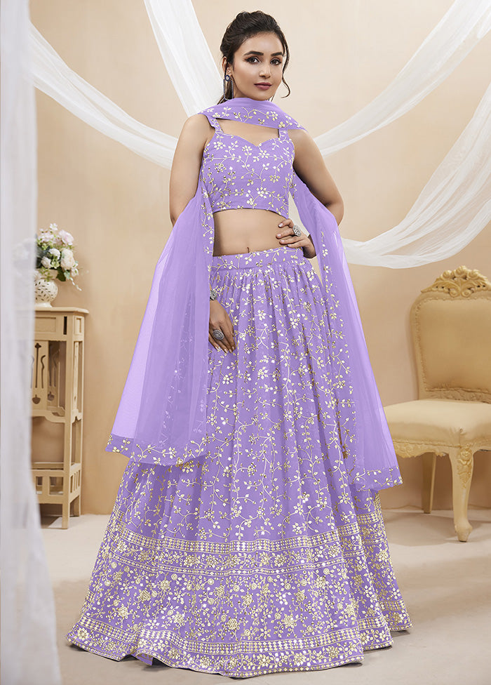 3 Pc Lavender Georgette Semi Stitched Lehenga Set - Indian Silk House Agencies