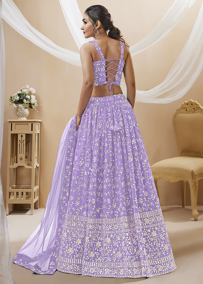 3 Pc Lavender Georgette Semi Stitched Lehenga Set - Indian Silk House Agencies