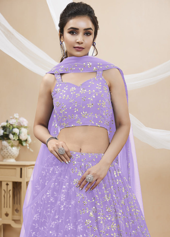 3 Pc Lavender Georgette Semi Stitched Lehenga Set - Indian Silk House Agencies