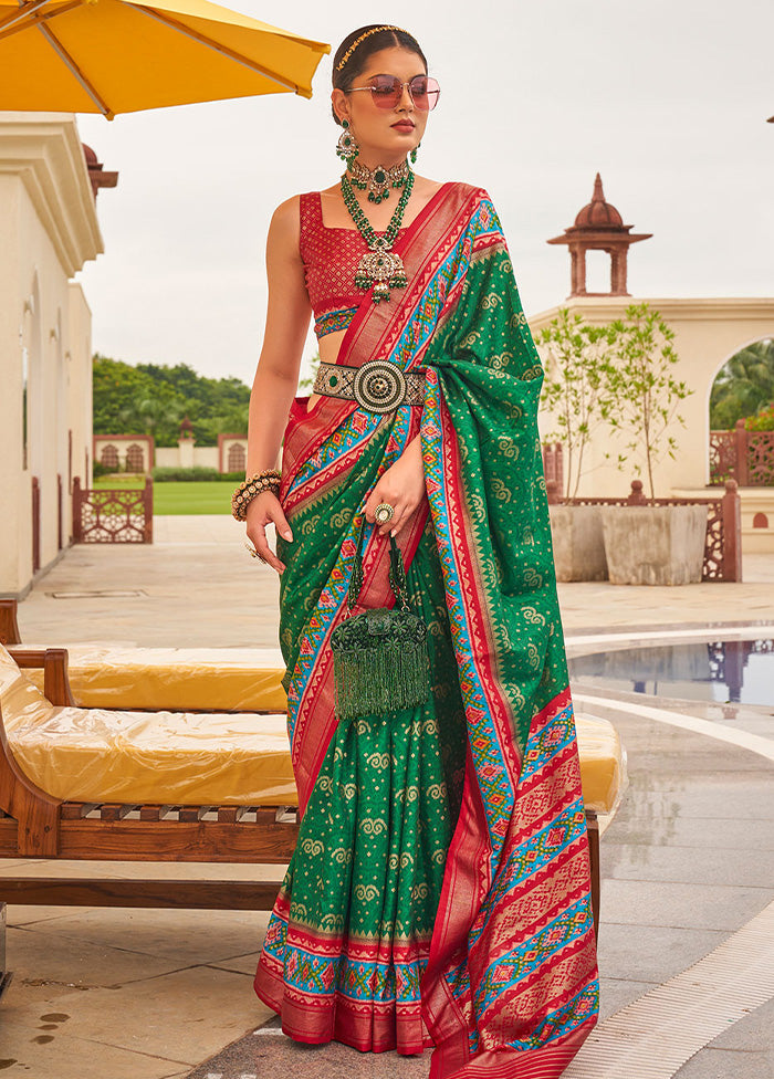 Green Dupion Silk Saree With Blouse Piece - Indian Silk House Agencies