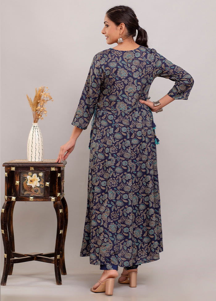 3 Pc Blue Readymade Rayon Suit Set - Indian Silk House Agencies