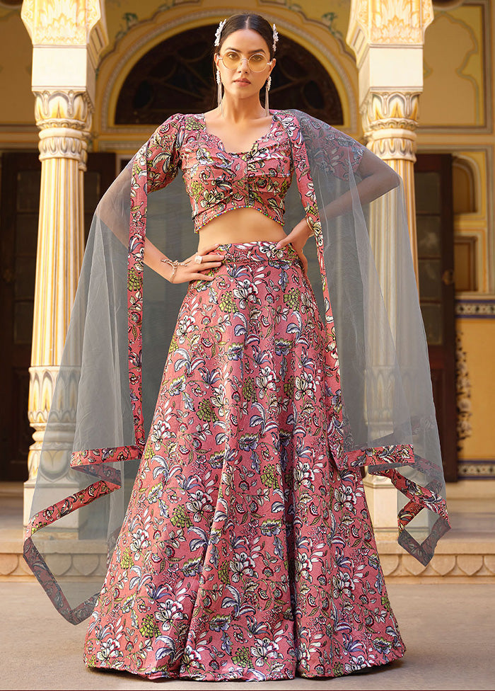 3 Pc Pink Silk Semi Stitched Lehenga Set - Indian Silk House Agencies