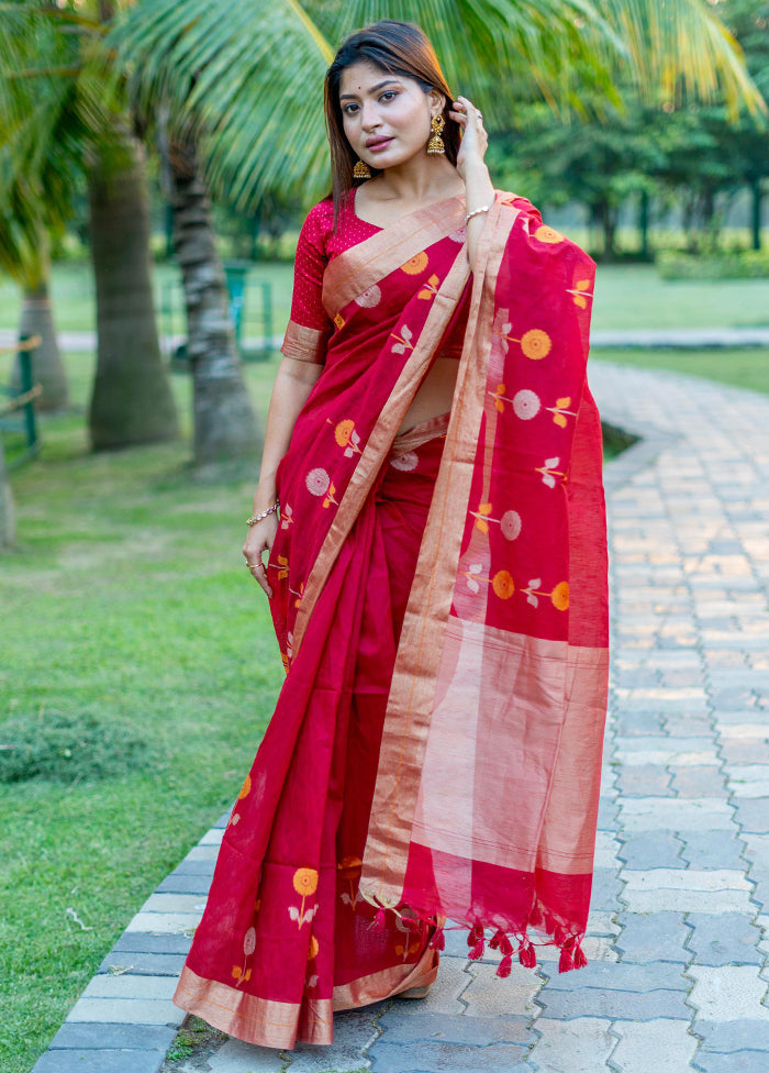 Maroon Silk Saree With Blouse Piece - Indian Silk House Agencies