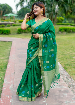 Green Silk Saree With Blouse Piece - Indian Silk House Agencies