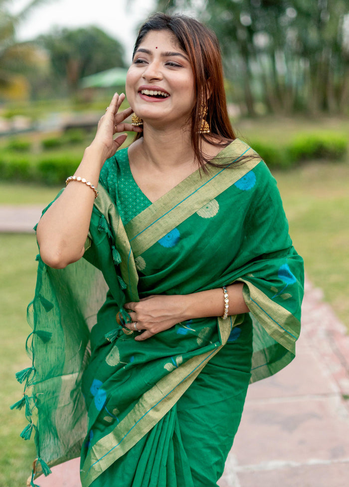 Green Silk Saree With Blouse Piece - Indian Silk House Agencies