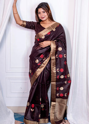 Brown Silk Saree With Blouse Piece - Indian Silk House Agencies