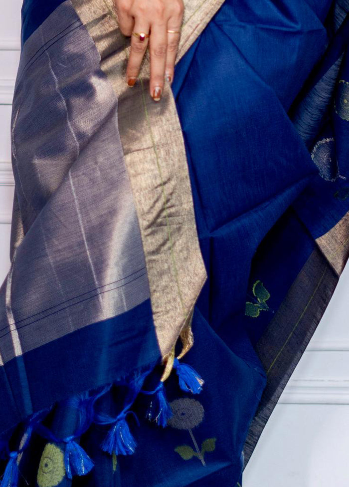 Blue Silk Saree With Blouse Piece - Indian Silk House Agencies