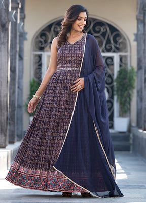 Blue Readymade Silk Indian Dress