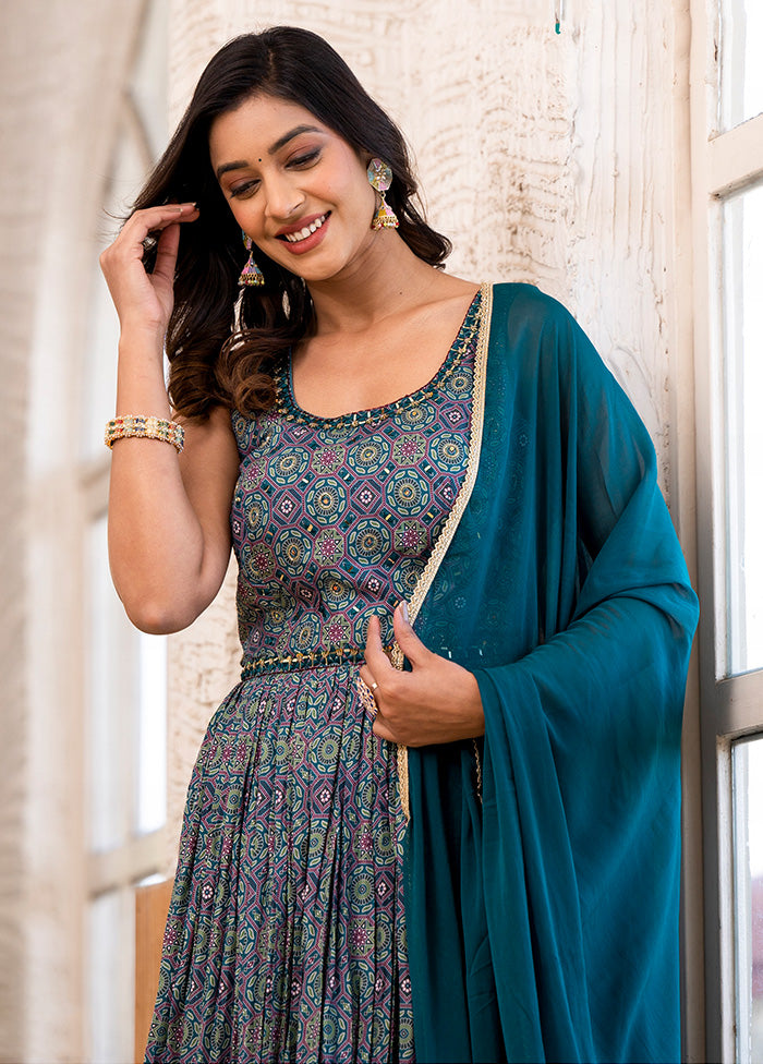 Teal Readymade Silk Indian Dress