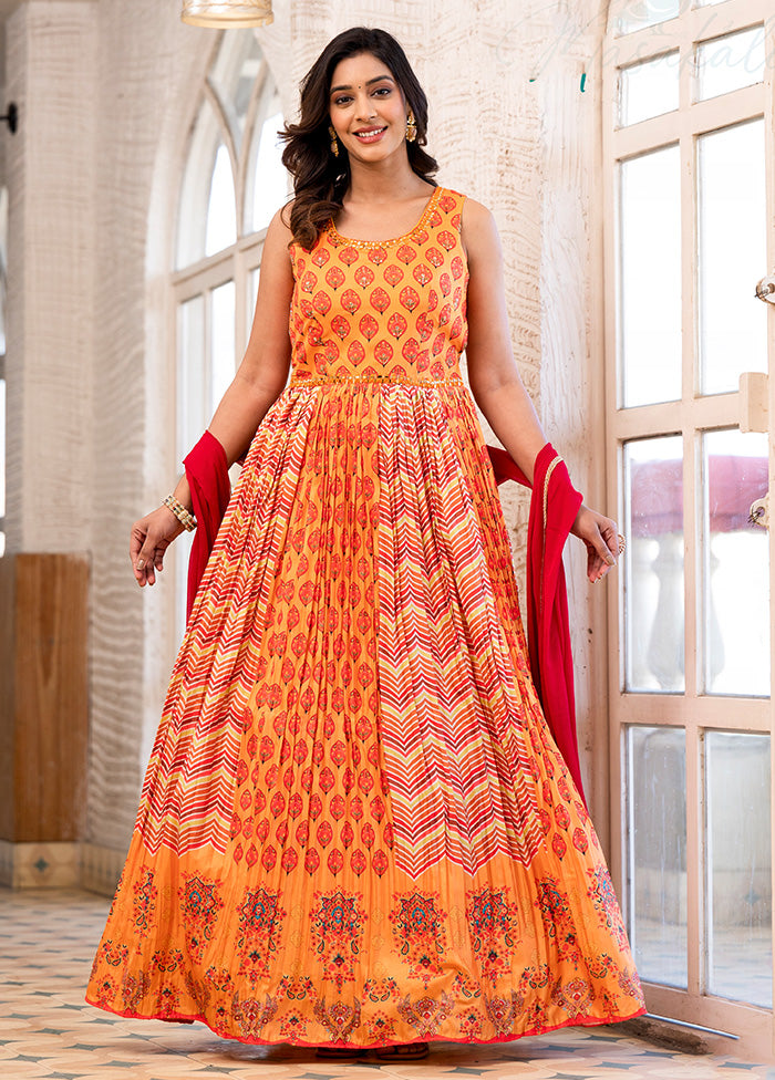 Orange Readymade Silk Indian Dress