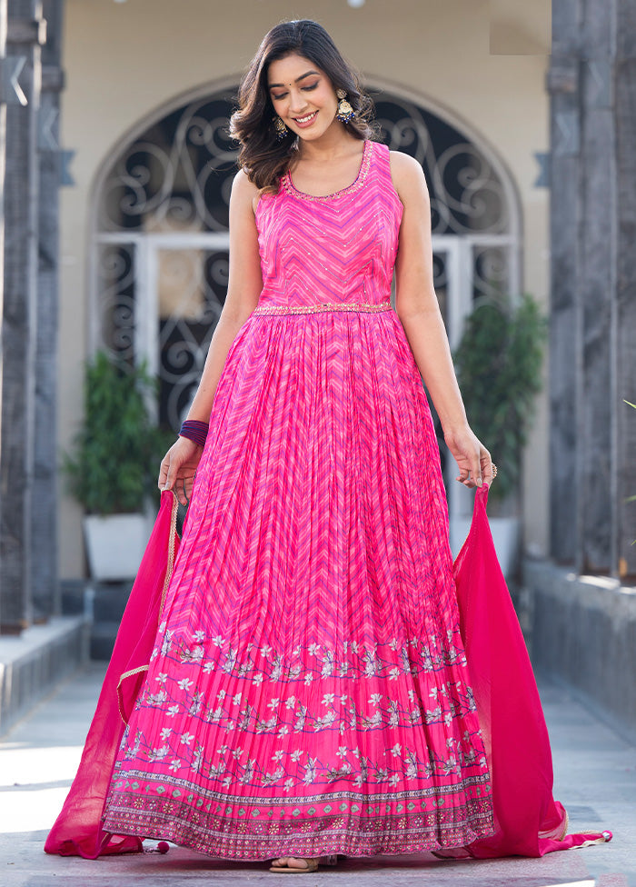 Pink Readymade Silk Indian Dress