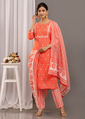 3 Pc Orange Readymade Rayon Suit Set - Indian Silk House Agencies