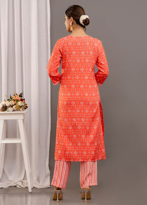 3 Pc Orange Readymade Rayon Suit Set - Indian Silk House Agencies