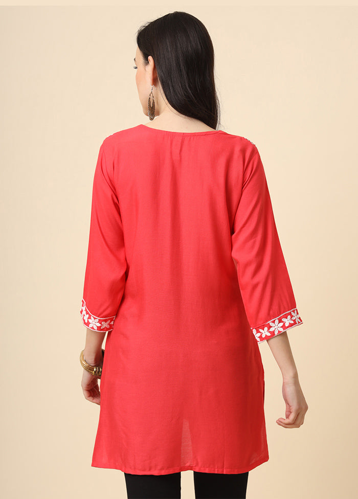 Red Readymade Rayon Kurti - Indian Silk House Agencies