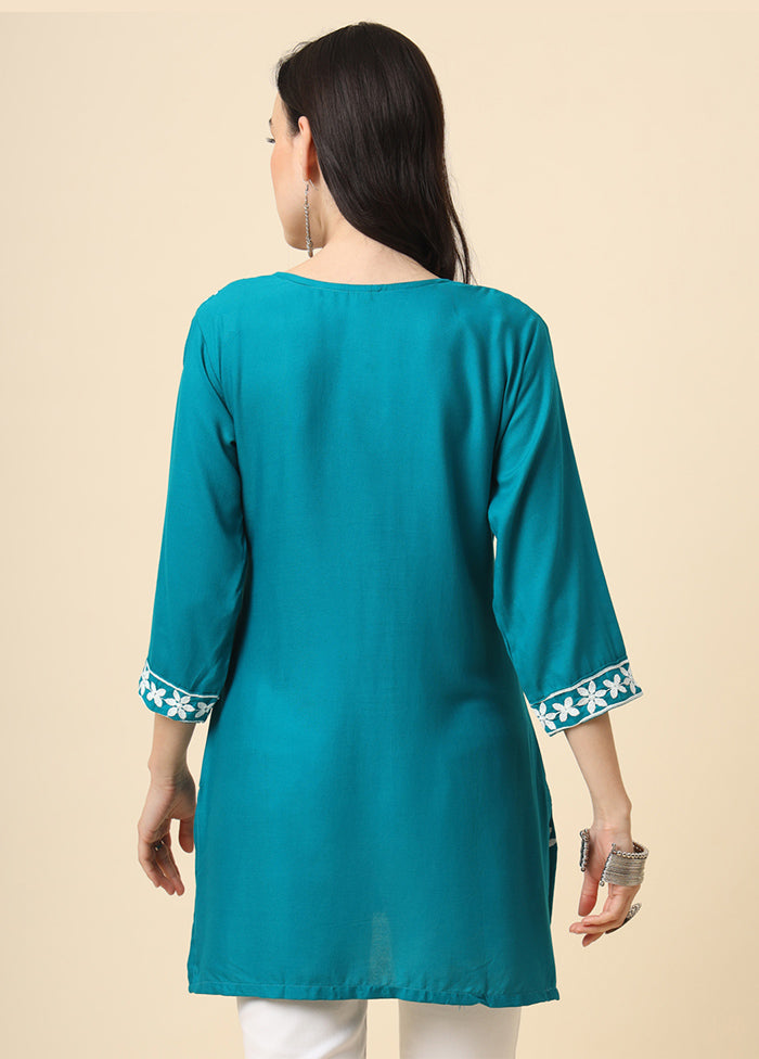 Blue Readymade Rayon Kurti - Indian Silk House Agencies