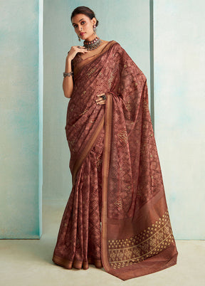 Brown Dupion Silk Saree With Blouse Piece - Indian Silk House Agencies