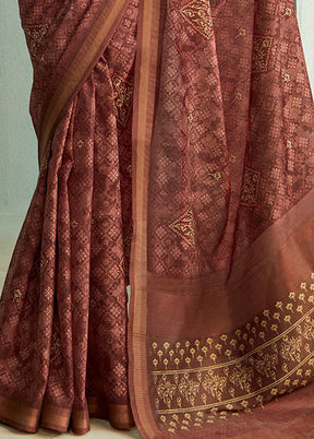 Brown Dupion Silk Saree With Blouse Piece - Indian Silk House Agencies