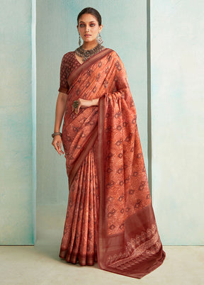 Brown Dupion Silk Saree With Blouse Piece - Indian Silk House Agencies