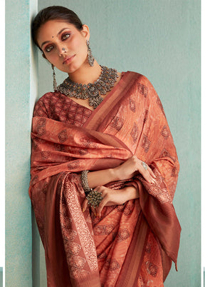 Brown Dupion Silk Saree With Blouse Piece - Indian Silk House Agencies