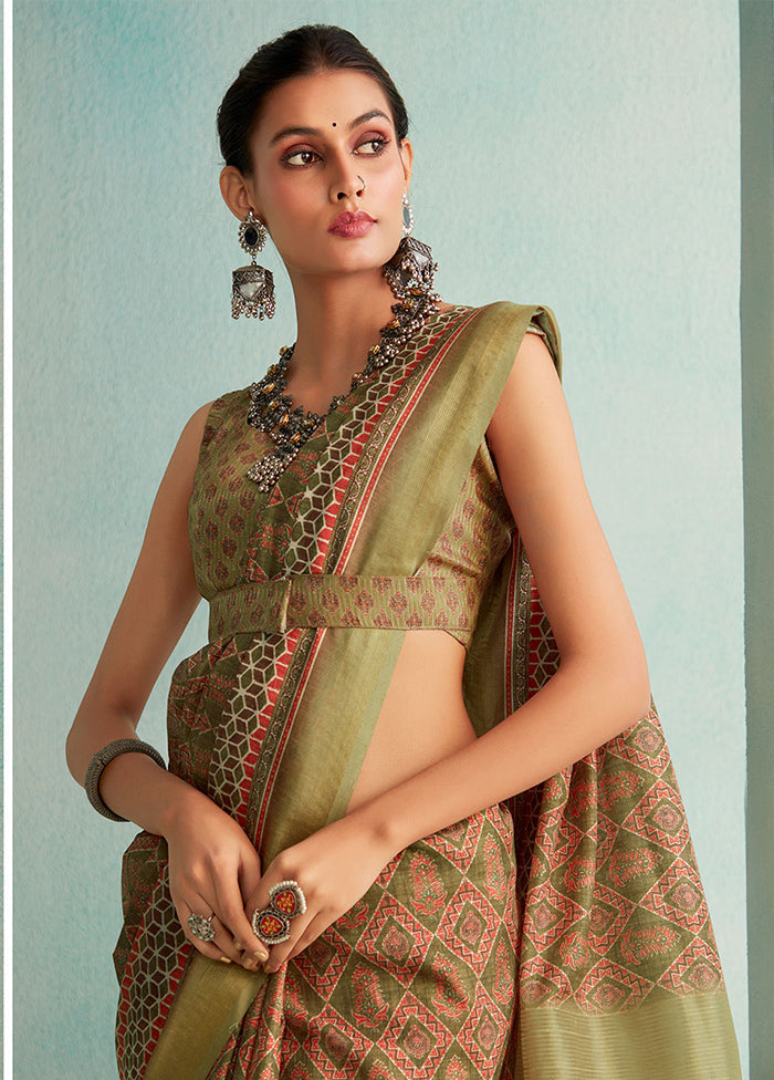 Pista Green Dupion Silk Saree With Blouse Piece - Indian Silk House Agencies