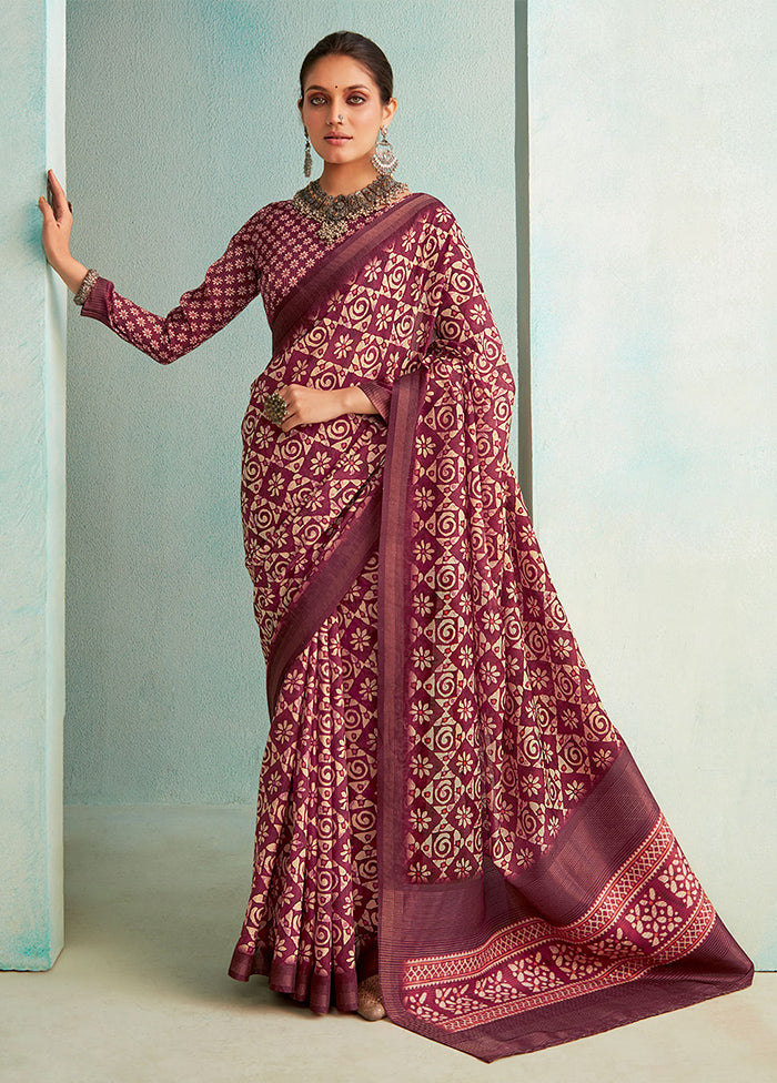 Wine Dupion Silk Saree With Blouse Piece - Indian Silk House Agencies