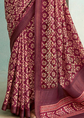 Wine Dupion Silk Saree With Blouse Piece - Indian Silk House Agencies