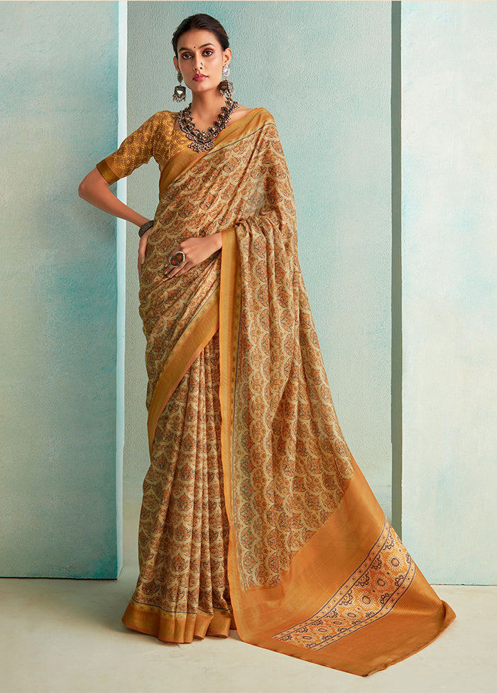 Mustard Dupion Silk Saree With Blouse Piece - Indian Silk House Agencies