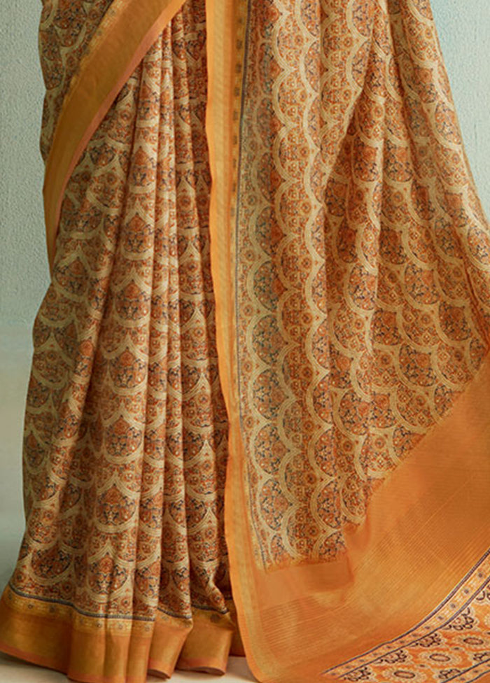 Mustard Dupion Silk Saree With Blouse Piece - Indian Silk House Agencies