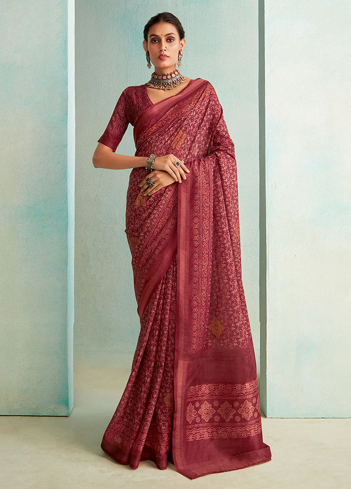 Burgundy Dupion Silk Saree With Blouse Piece - Indian Silk House Agencies