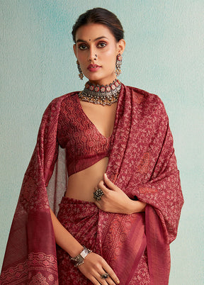 Burgundy Dupion Silk Saree With Blouse Piece - Indian Silk House Agencies