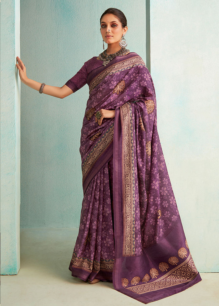 Voilet Dupion Silk Saree With Blouse Piece - Indian Silk House Agencies