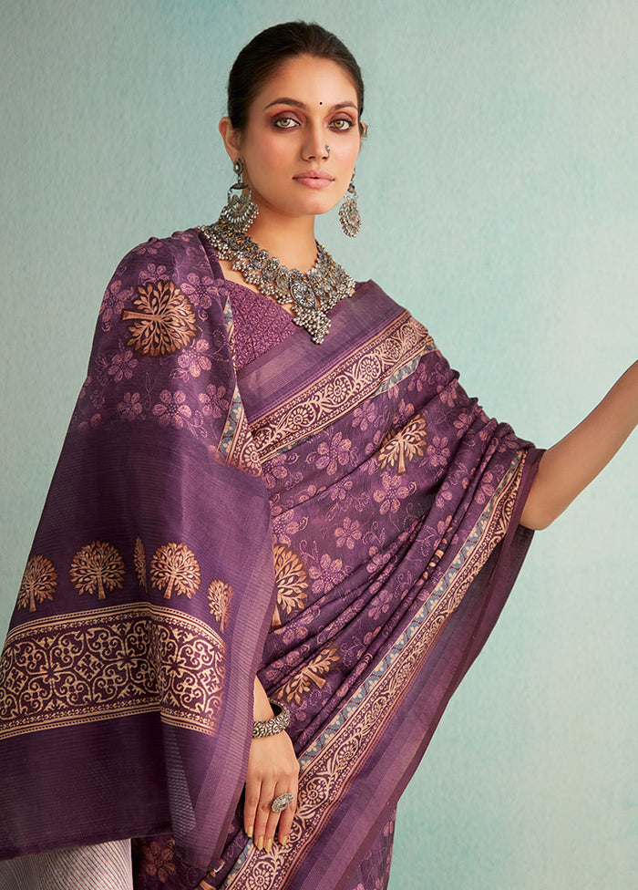 Voilet Dupion Silk Saree With Blouse Piece - Indian Silk House Agencies