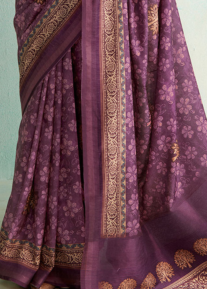 Voilet Dupion Silk Saree With Blouse Piece - Indian Silk House Agencies