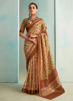 Beige Dupion Silk Saree With Blouse Piece - Indian Silk House Agencies