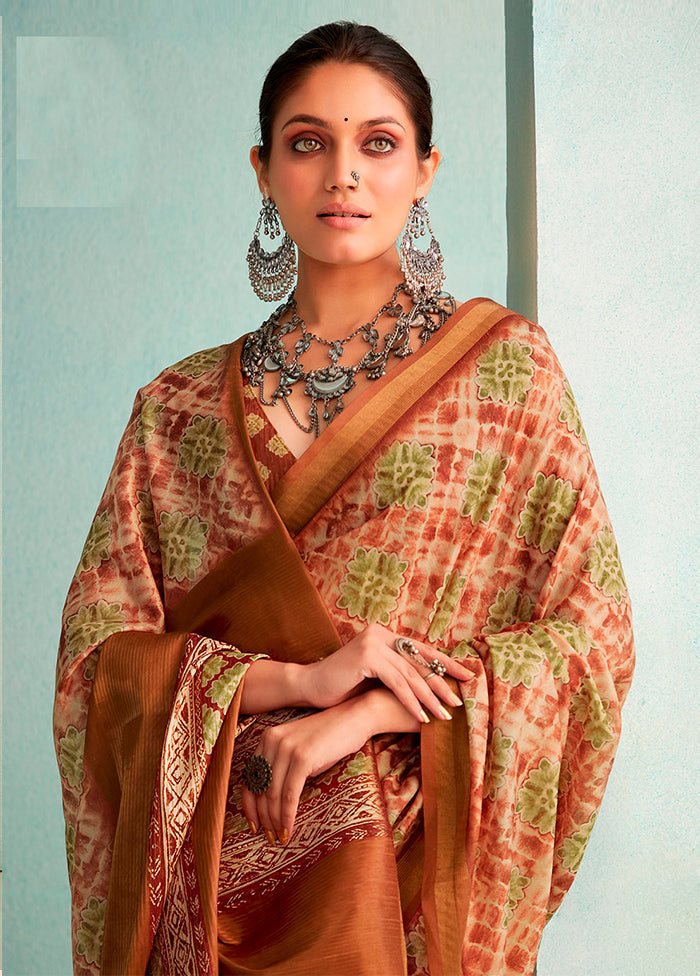 Beige Dupion Silk Saree With Blouse Piece - Indian Silk House Agencies