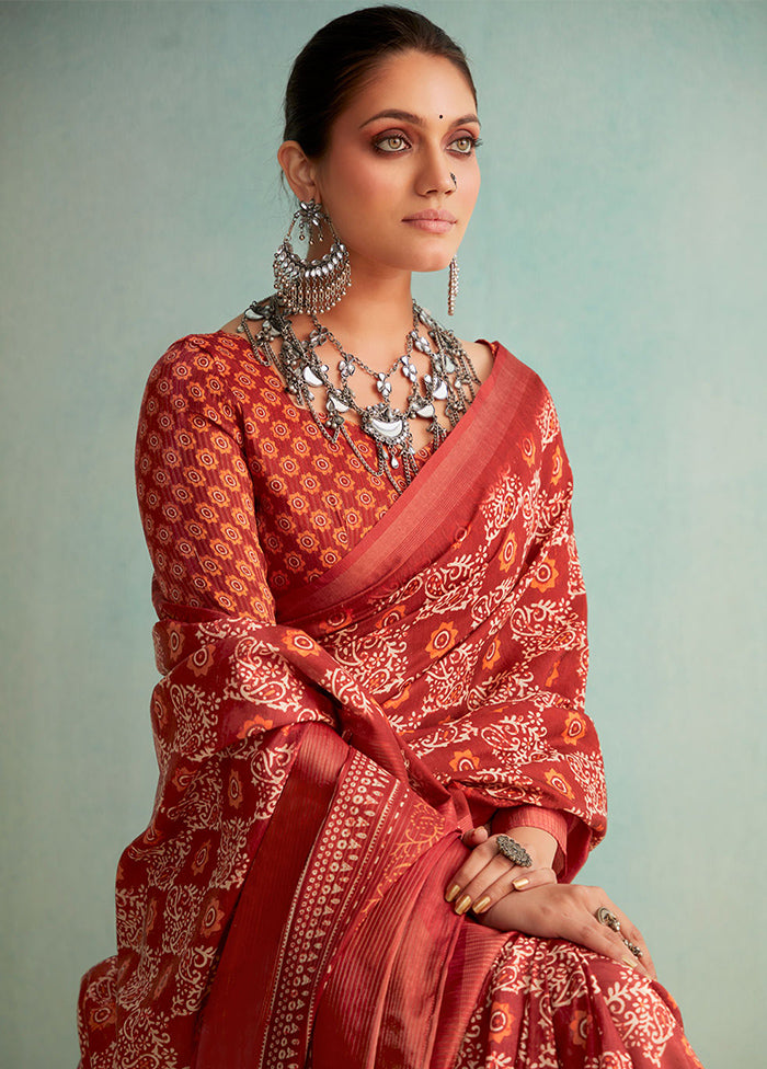 Maroon Dupion Silk Saree With Blouse Piece - Indian Silk House Agencies