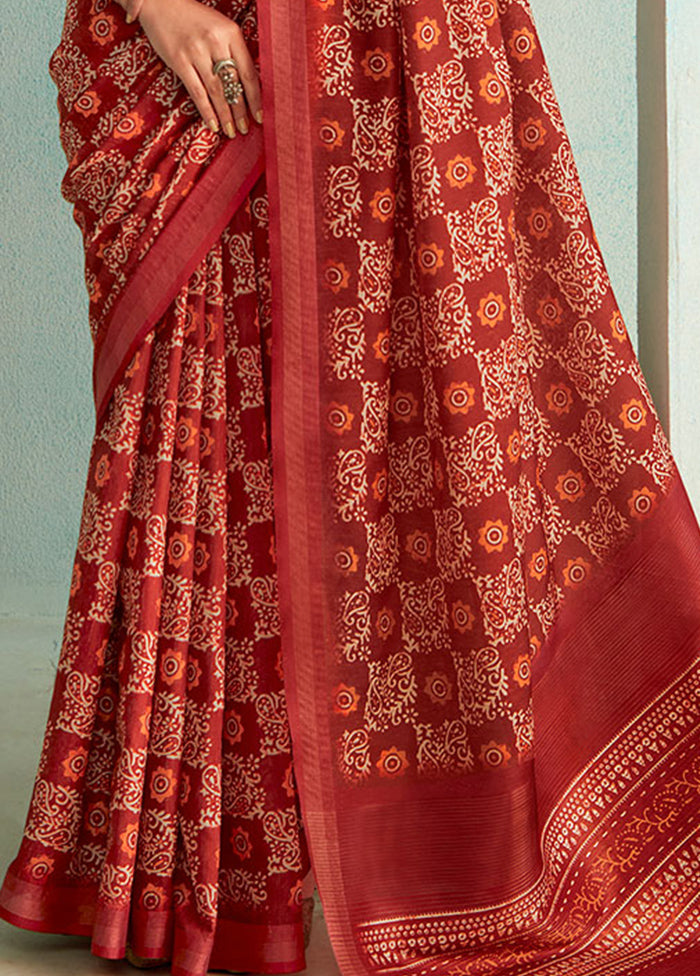 Maroon Dupion Silk Saree With Blouse Piece - Indian Silk House Agencies