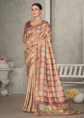 Peach Dupion Silk Saree With Blouse Piece - Indian Silk House Agencies