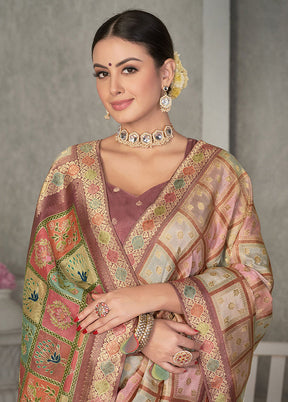 Peach Dupion Silk Saree With Blouse Piece - Indian Silk House Agencies