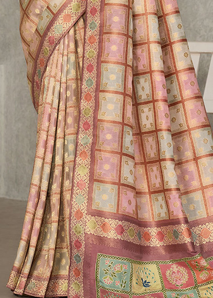 Peach Dupion Silk Saree With Blouse Piece - Indian Silk House Agencies