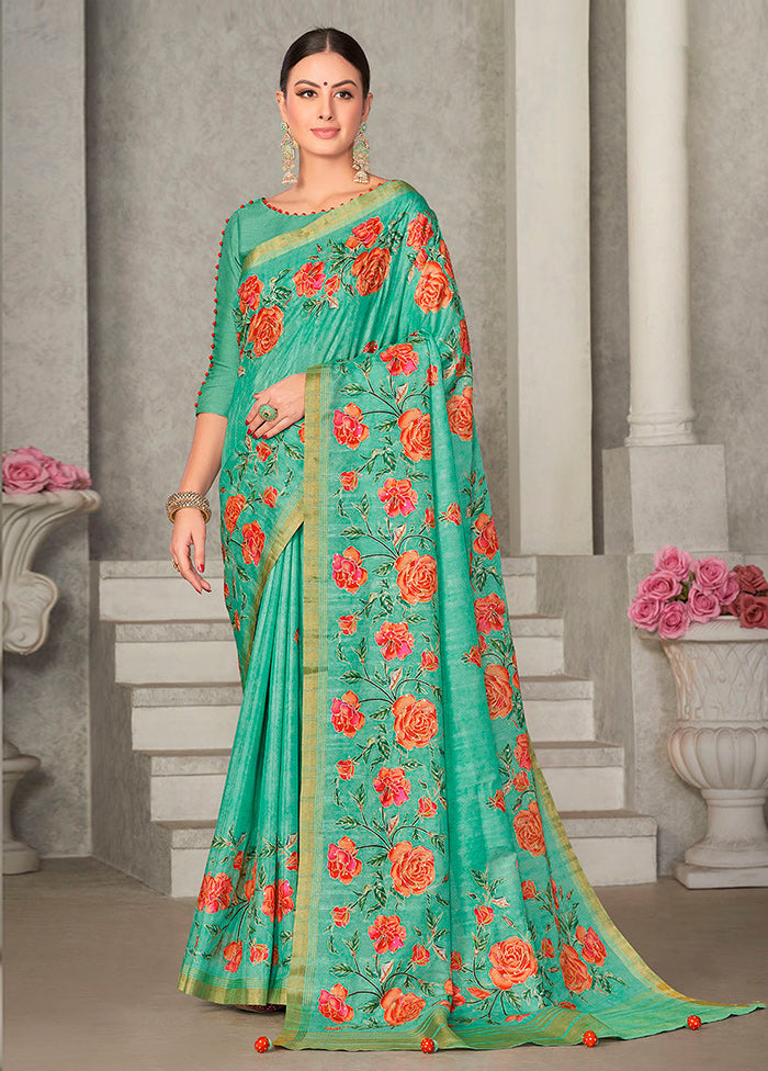 Sea Green Dupion Silk Saree With Blouse Piece - Indian Silk House Agencies