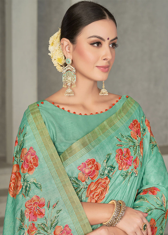 Sea Green Dupion Silk Saree With Blouse Piece - Indian Silk House Agencies