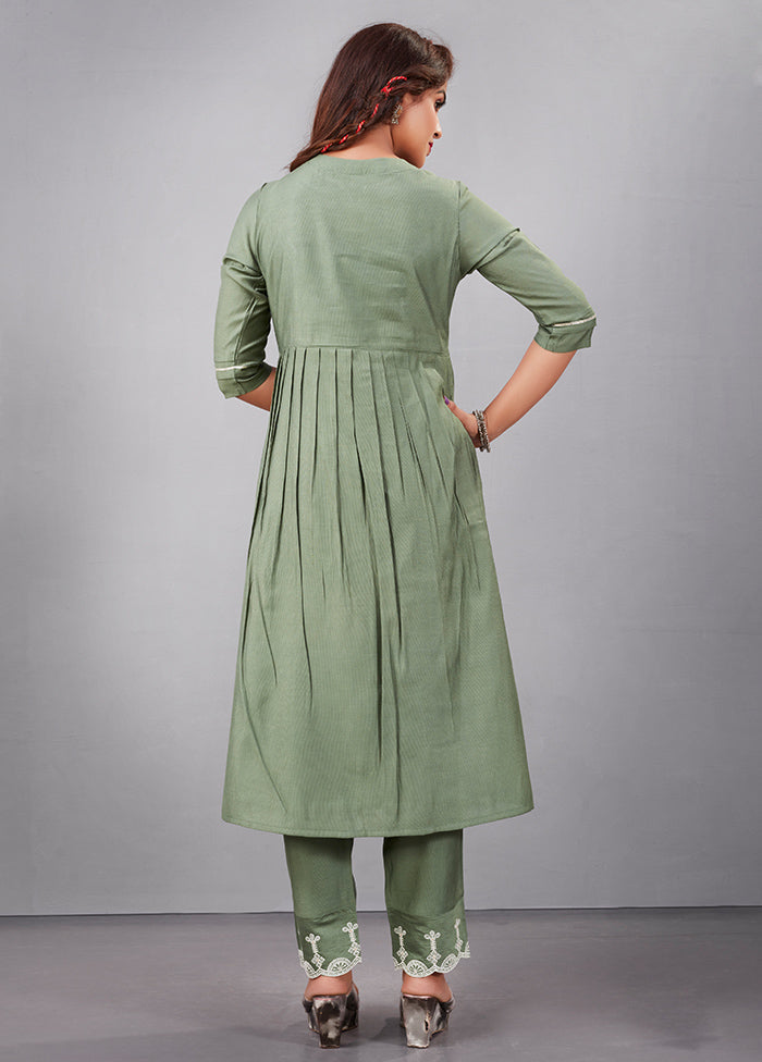 3 Pc Pista Green Readymade Silk Suit Set