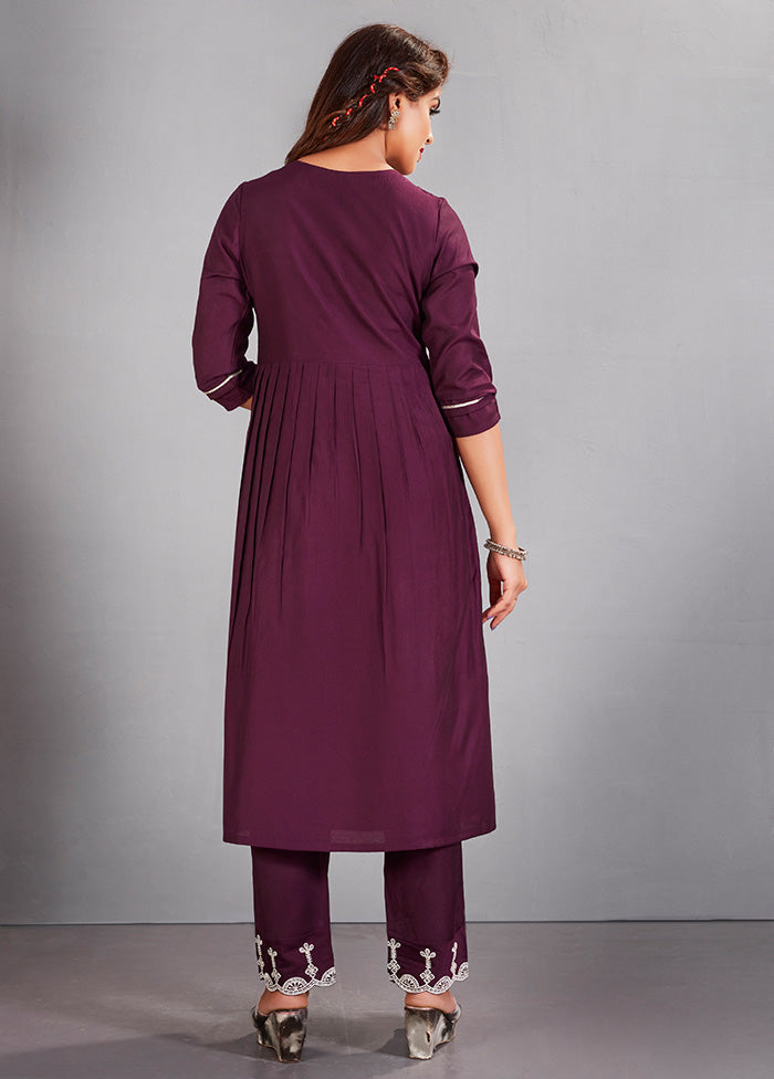 3 Pc Purple Readymade Silk Suit Set - Indian Silk House Agencies