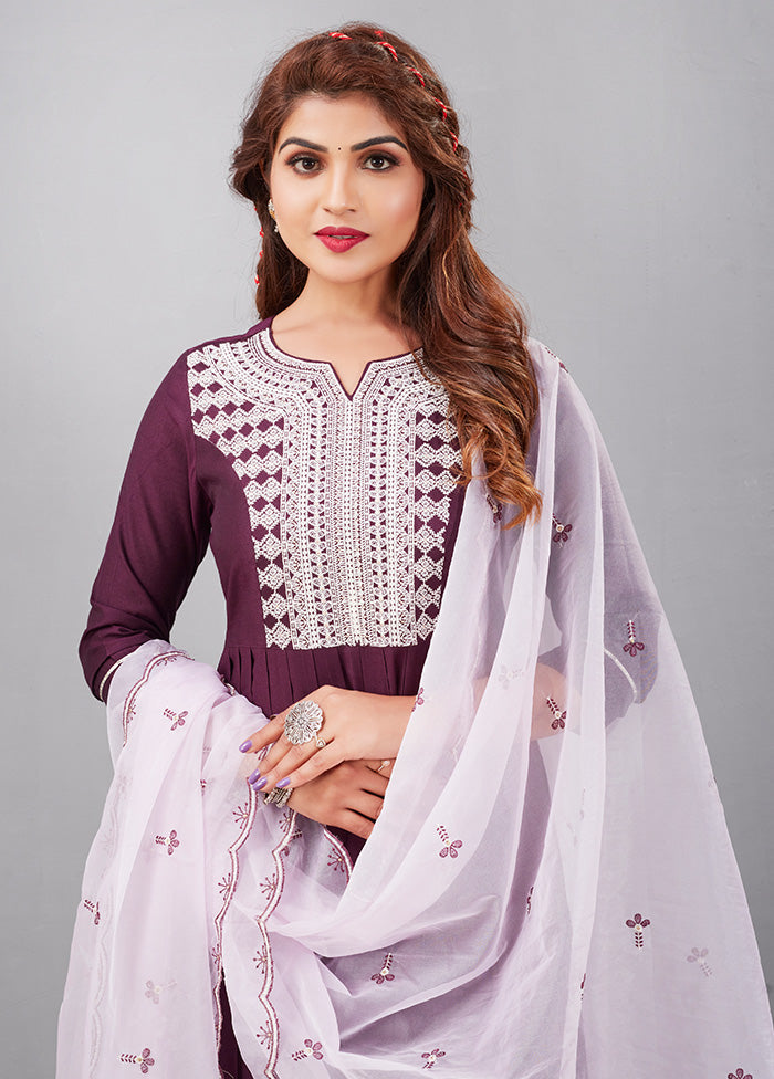 3 Pc Purple Readymade Silk Suit Set