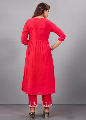 3 Pc Red Readymade Silk Suit Set