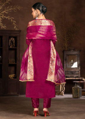 3 Pc Burgundy Semi Stitched Silk Suit Set