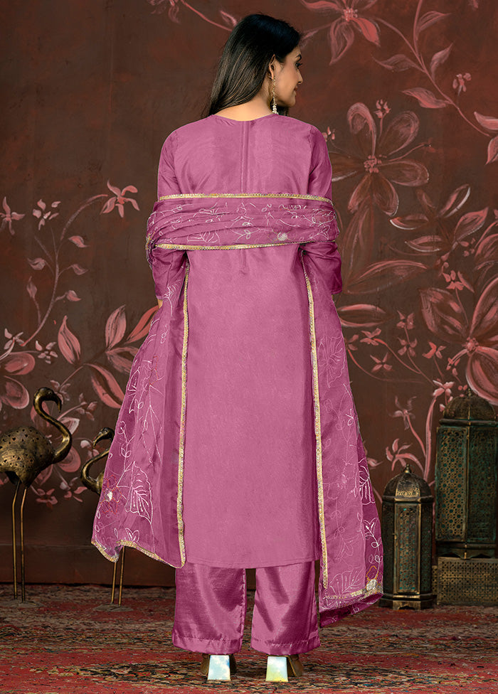 3 Pc Purple Semi Stitched Net Suit Set