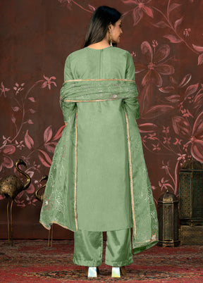 3 Pc Green Semi Stitched Net Suit Set