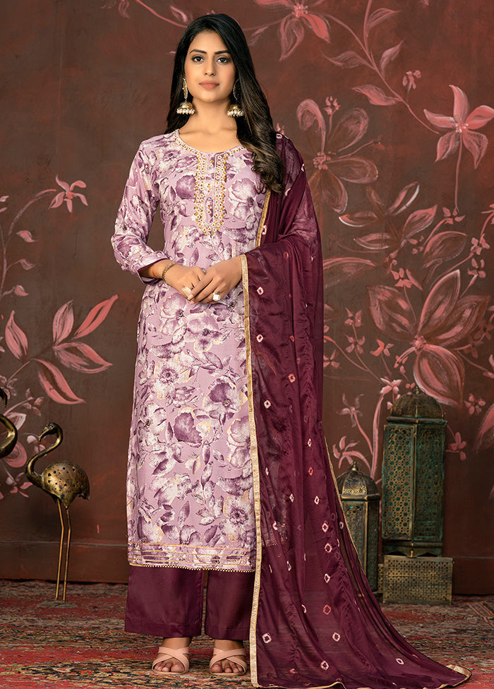 3 Pc Maroon Semi Stitched Cotton Suit Set